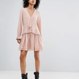 All Saints Alia Ruffle Hem Mini Dress In Nude Pink